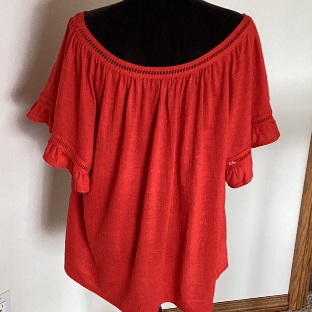 Women's Red Ruffle Sleeve Top - Picture 13 of 14